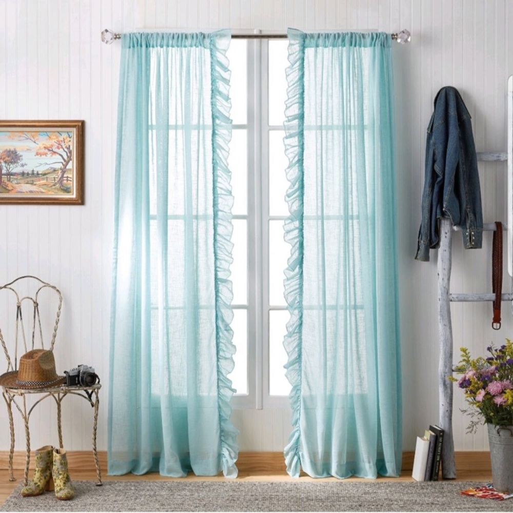 Pioneer Woman Curtain Panel Ruffle Teal One Panel New in Package